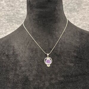 Sajen Necklace Sterling Silver Purple Druzy Heart Scroll Pendant 925 Signed